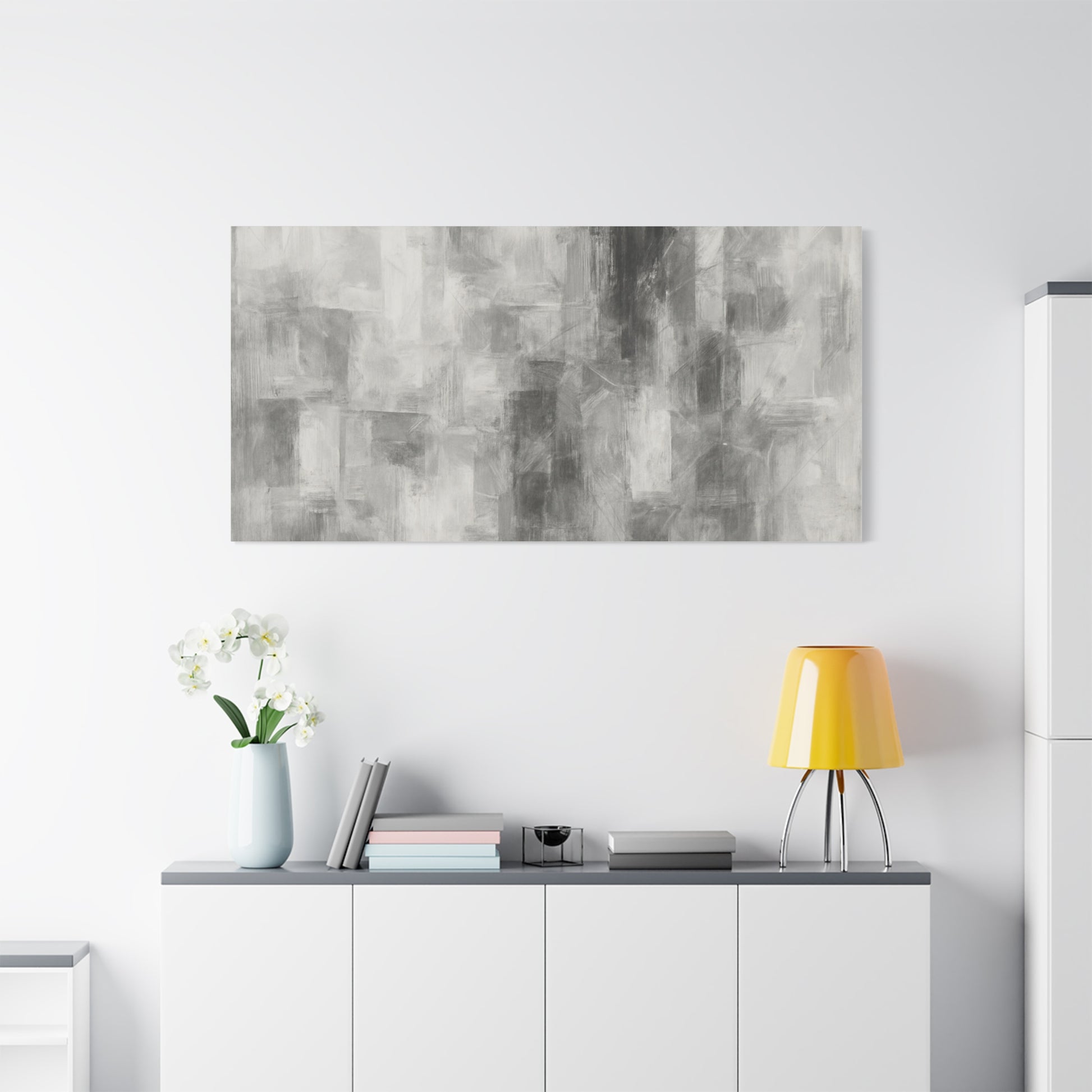 Abstract grey brushstroke canvas wall art by Printify, modern neutral matte stretched canvas for contemporary home decor.