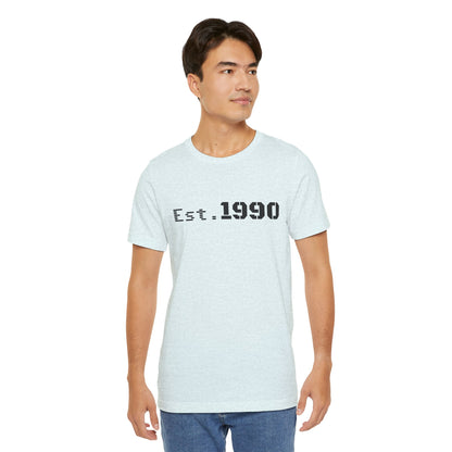 Vintage Est. 1990 T-shirt by Printify featuring classic design and comfortable fit, showcasing the iconic birth year print.