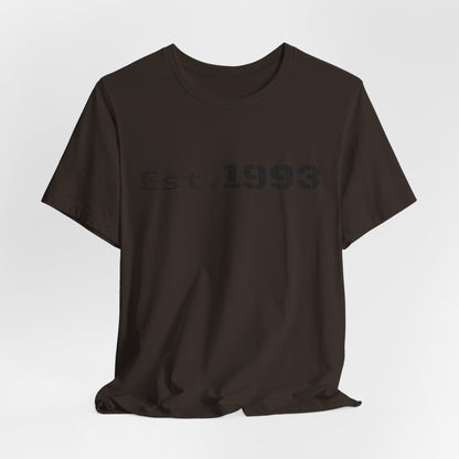 Vintage 1993 Est. T-Shirt by Printify featuring classic "Born in 1993" design on a casual cotton tee.