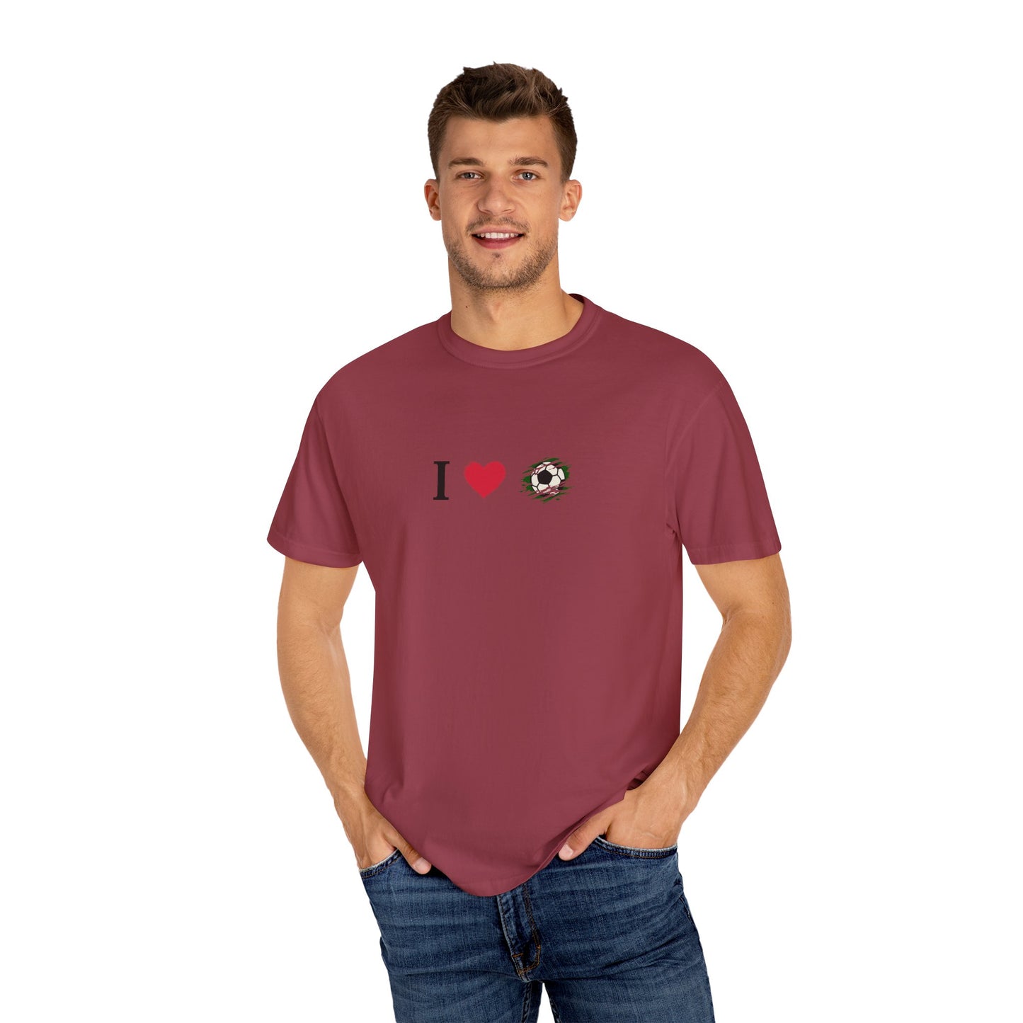 I Love Football (Soccer) Unisex Garment-Dyed T-shirt, Casual Tee, Everyday Wear, Gift for Him/Her, Stylish Apparel - TRV