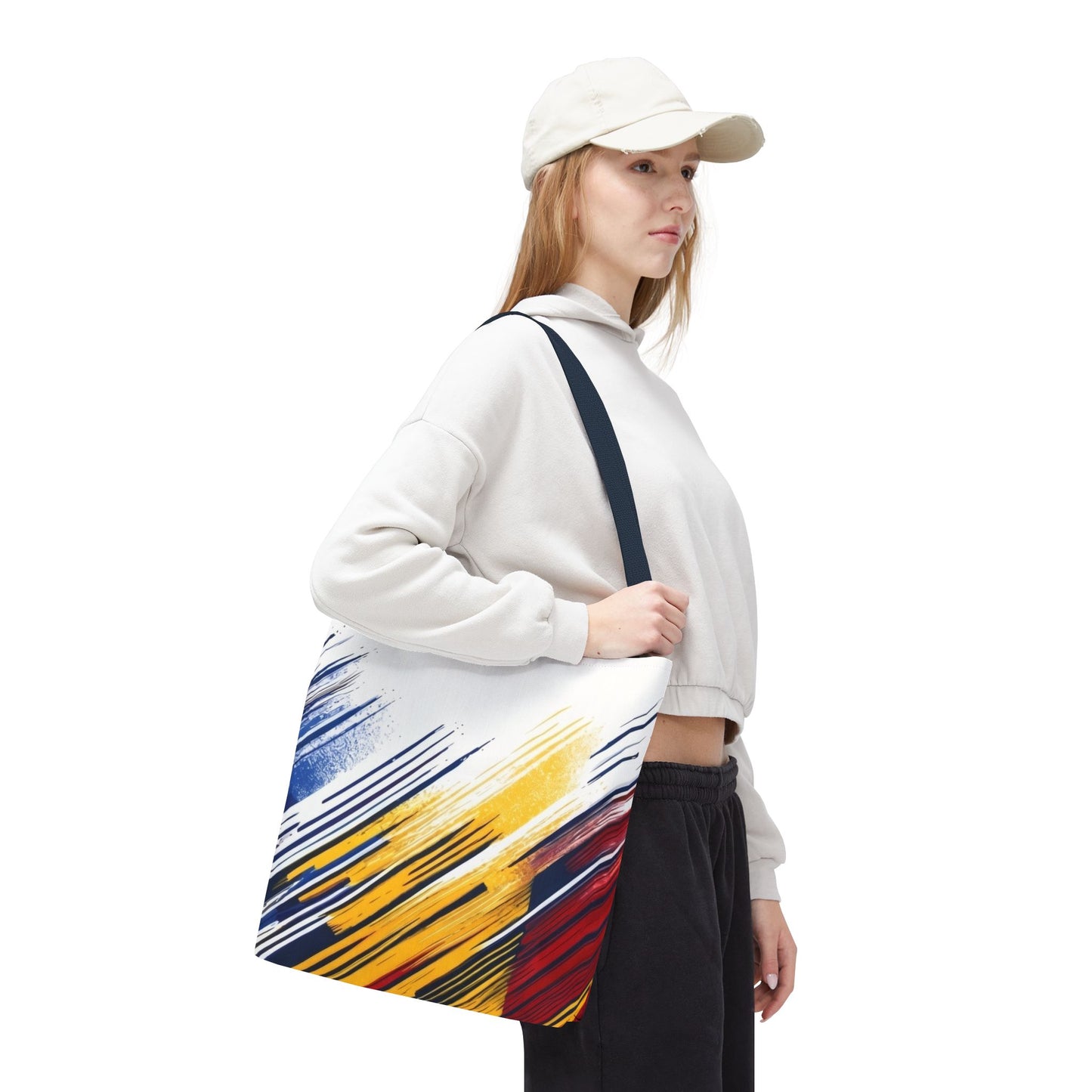 Abstract Brushstroke Tote Bag - Bold Red, Yellow & Blue All-Over Print