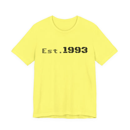 Vintage 1993 Est. T-Shirt by Printify featuring classic "Born in 1993" design on a comfortable cotton tee.