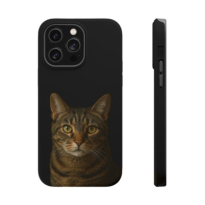 Tabby cat portrait phone case, bottom edge with port cutout