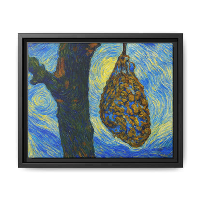 Framed matte canvas art of a starry nut cluster in dried plum tones, featuring detailed tree imagery by Printify.