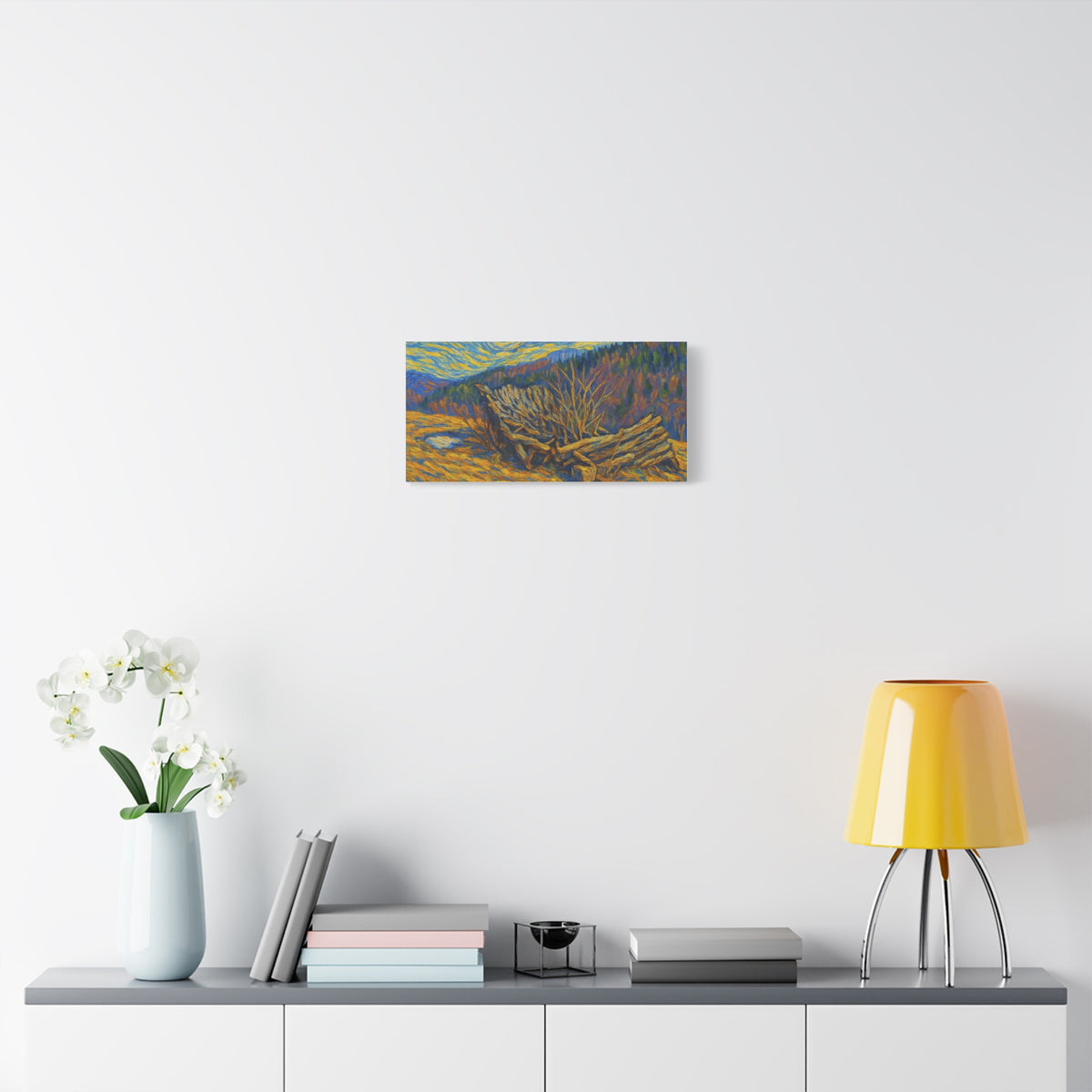 Impressionist Starry Landscape canvas print by Printify showcasing a vibrant night sky scene with stars and artistic brushstrokes.