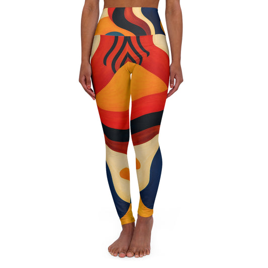 Colorful all-over print high-waisted women's yoga leggings with stretchy fabric and vibrant workout pants by Printify.