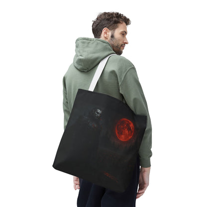Gothic Dracula tote bag by Printify featuring moonlit vampire art, perfect for Halloween or gothic fashion accessories.