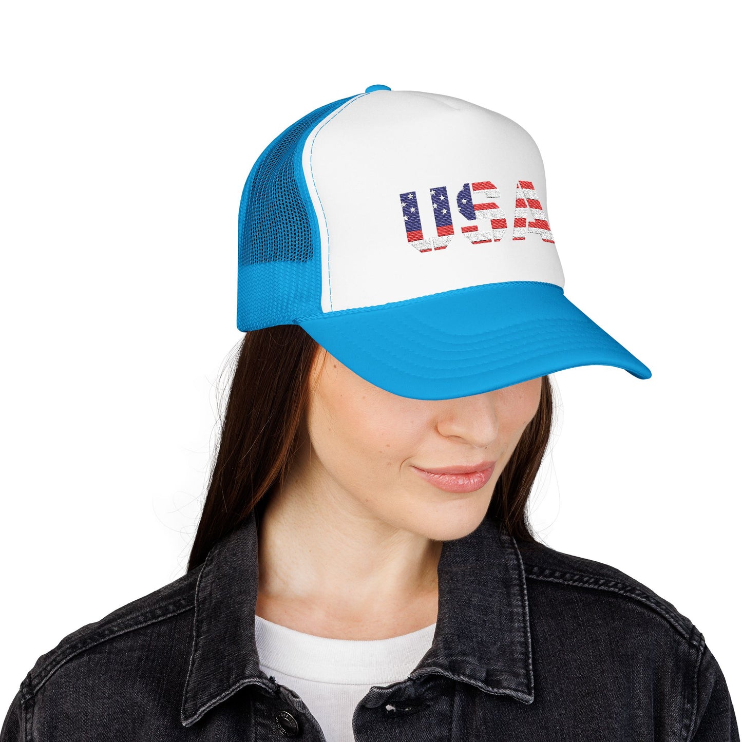 USA Flag Embroidered Foam Trucker Hat, Patriotic Cap, Red Mesh Hat, Summer Outdoor Gear, Festival Accessory, July 4th Gift - TRV