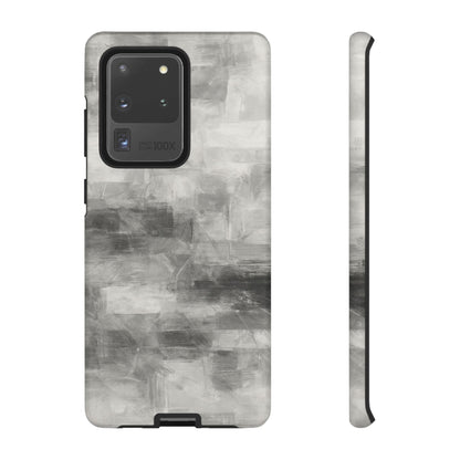Abstract gray grid phone case for iPhone, tough protective cover by Printify, featuring a modern geometric design.