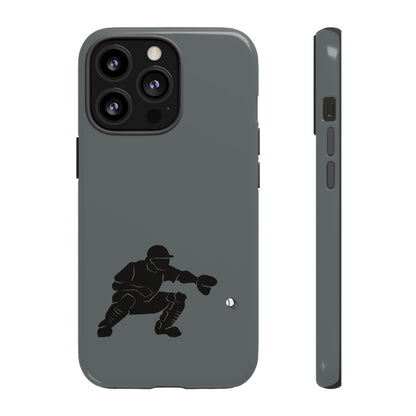 Printify baseball catcher phone case with tough, protective design fitting a smartphone, featuring baseball catcher graphic and durable material.