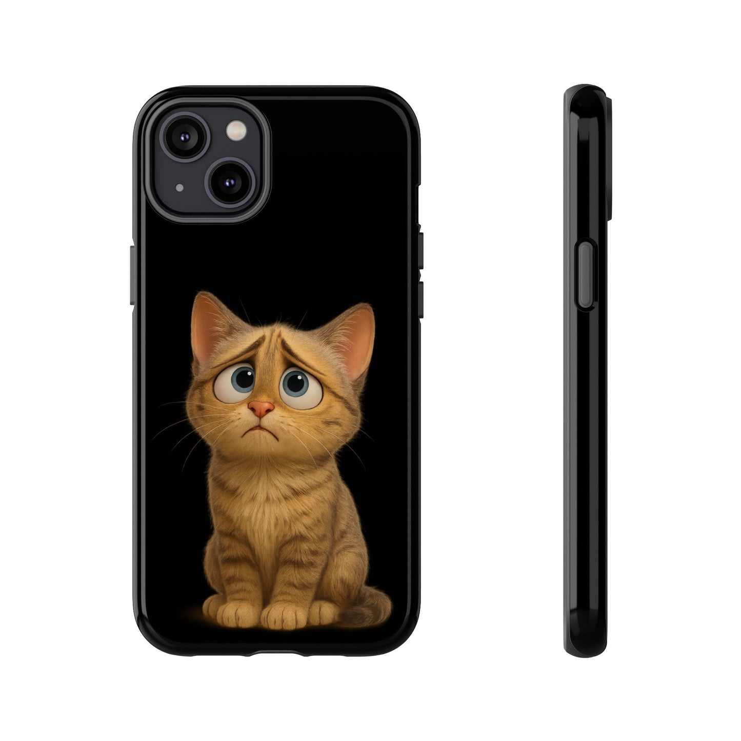 Cute sad kitty print phone case for iPhone by Printify, featuring a protective design with a sad kitten illustration.