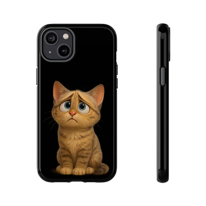 Cute sad kitty print phone case for iPhone by Printify, featuring a protective design with a sad kitten illustration.