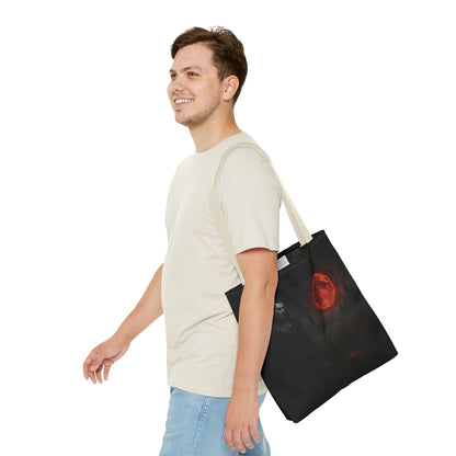 Gothic Dracula tote bag with moonlit vampire art, perfect for Halloween, by Printify, featuring dark, spooky vampire design.