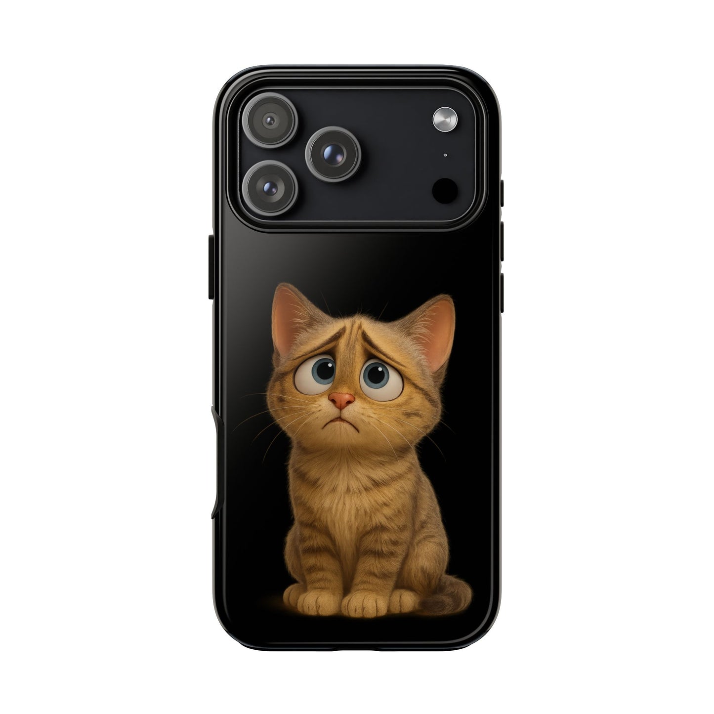Cute sad kitty print phone case for iPhone by Printify, featuring a protective design with a sad kitten illustration.