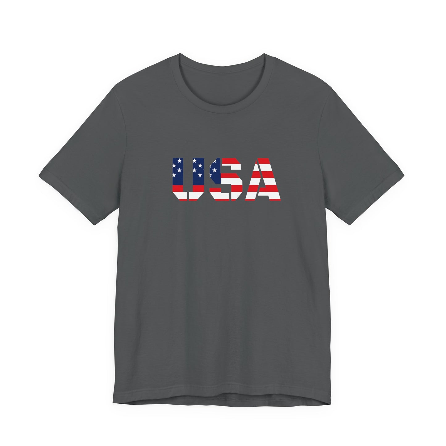 USA Flag Text Tee — Patriotic Fourth of July T-Shirt