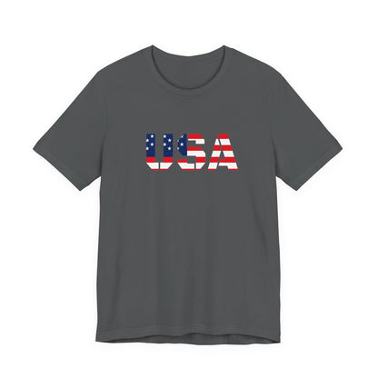 USA Flag Text Tee — Patriotic Fourth of July T-Shirt