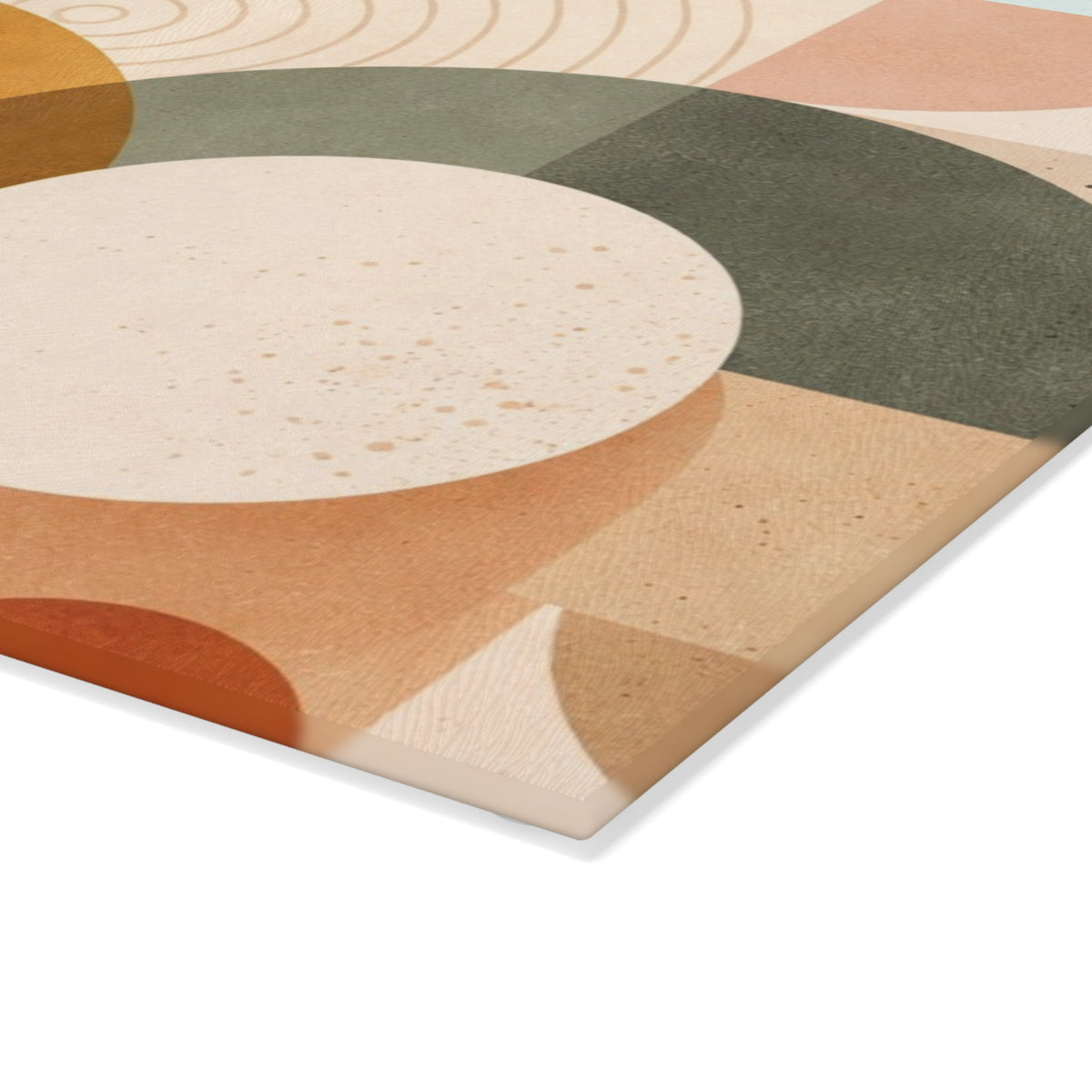 Mid-Century Geometric Glass Cutting Board – Retro Rainbow Kitchen Decor