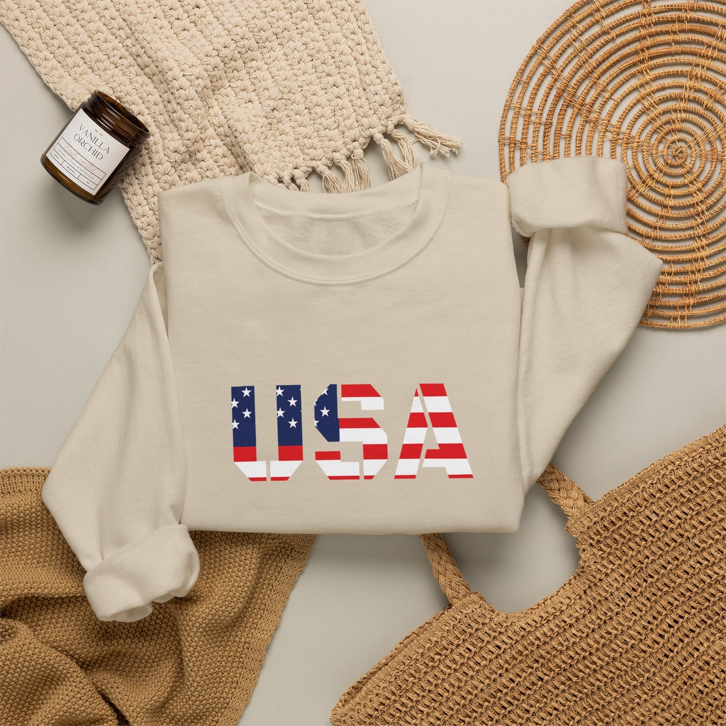 USA Flag Unisex Crewneck Sweatshirt, Cozy Apparel, Casual Wear, Independence Day Gift, Americana Style