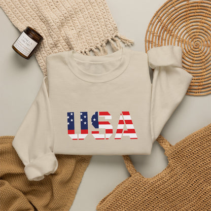 USA Flag Unisex Crewneck Sweatshirt, Cozy Apparel, Casual Wear, Independence Day Gift, Americana Style