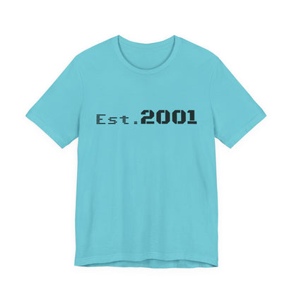 Retro minimalistic Est. 2001 graphic T-shirt by Printify featuring a clean, vintage-inspired design on a casual cotton tee.