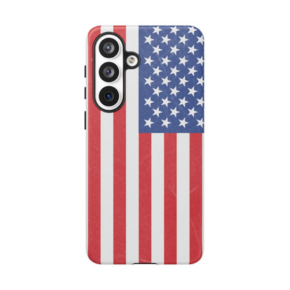 American flag tough phone case for iPhone by Printify, featuring durable, patriotic design with bold stars and stripes.
