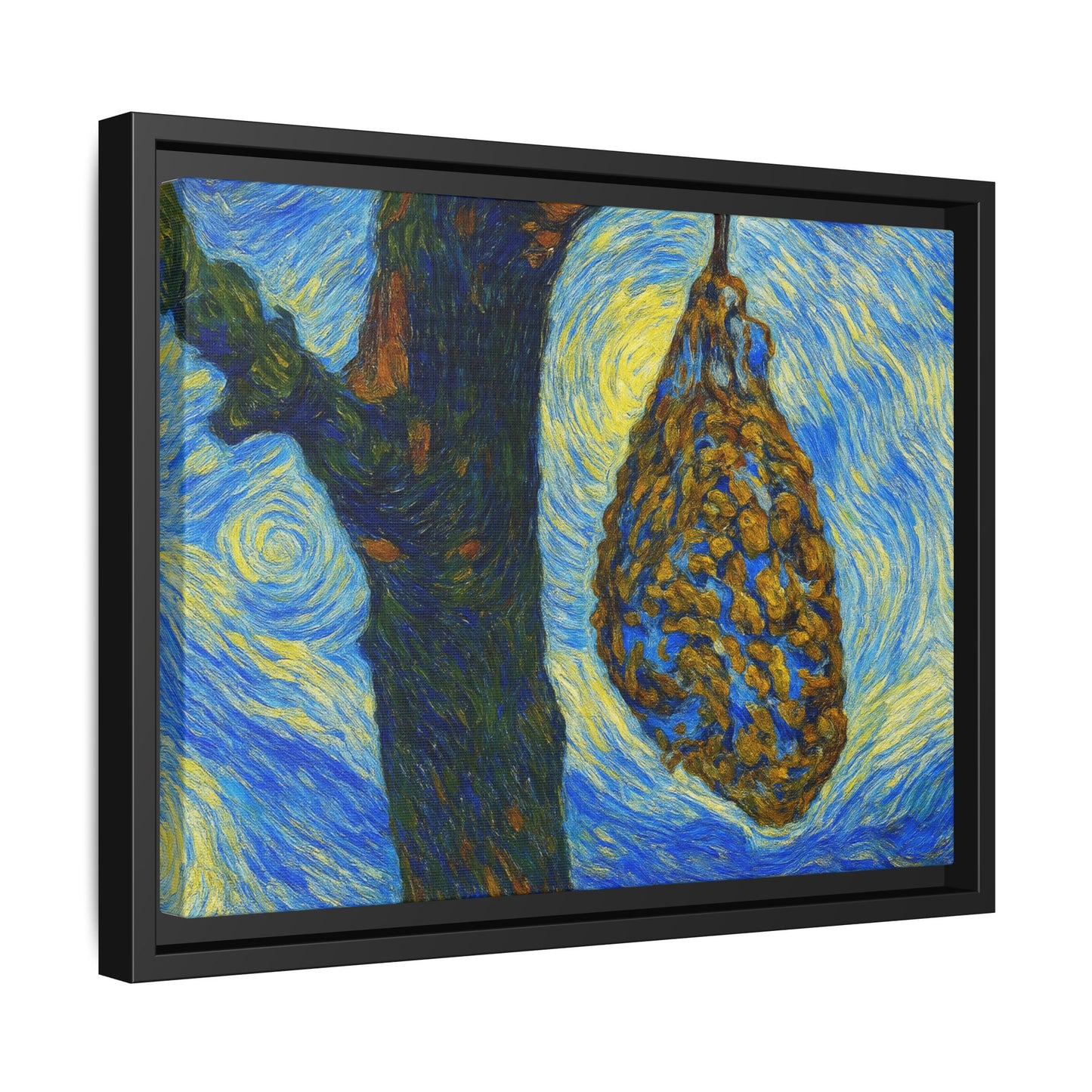 Framed matte canvas art featuring a starry nut cluster with dried plum in a tree, by Printify.