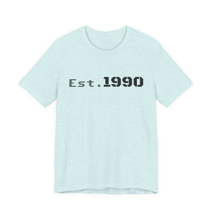 Vintage Est. 1990 T-Shirt by Printify featuring a classic design celebrating a birth year, made from soft fabric.