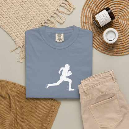 Sporty Unisex Garment-Dyed T-Shirt with Football Player Graphic, Activewear, Casual Wear, Gift for Runners, Fitness Apparel, Everyday Style