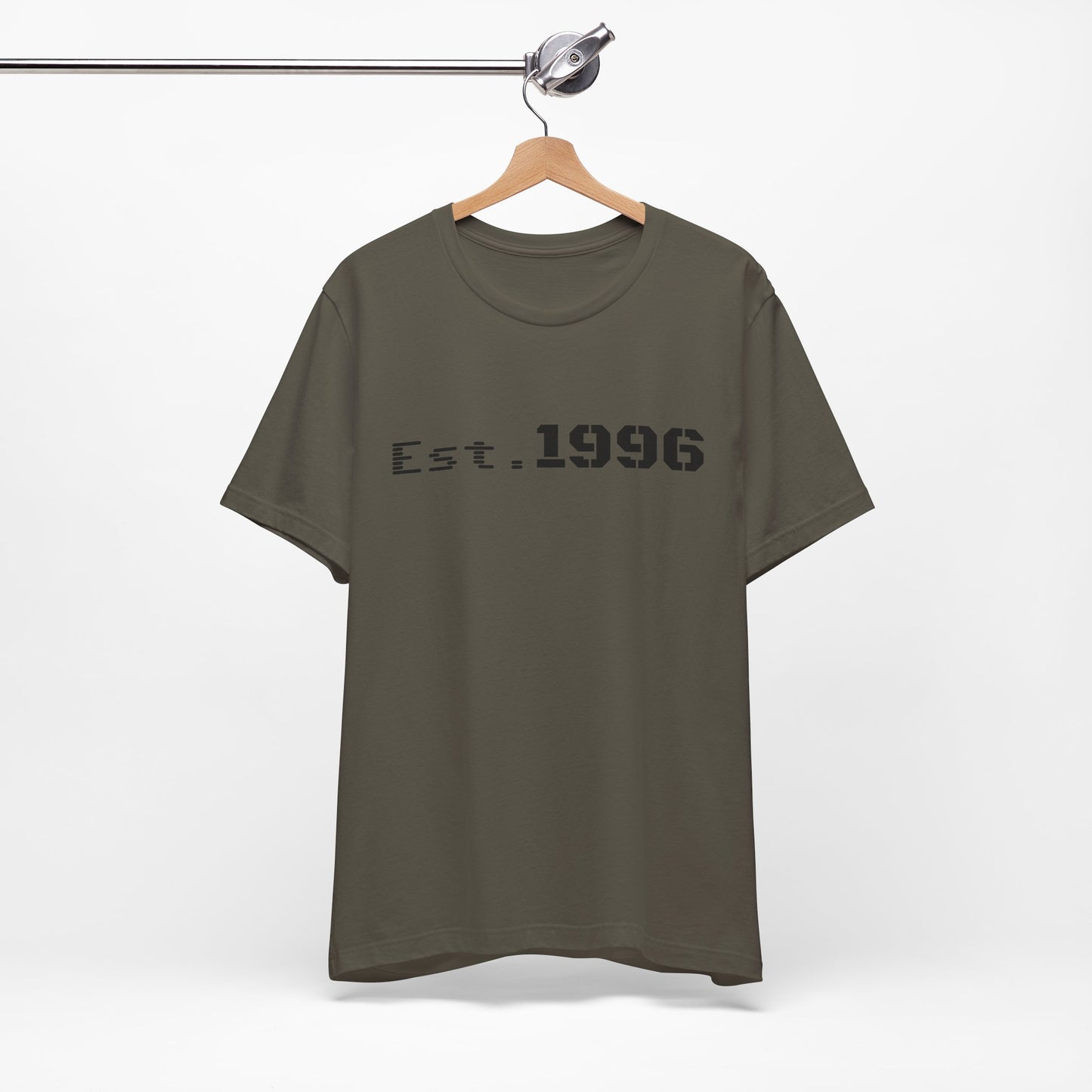 Vintage Est. 1996 T-shirt by Printify featuring a classic design, perfect as a birthday gift for someone born in 1996.