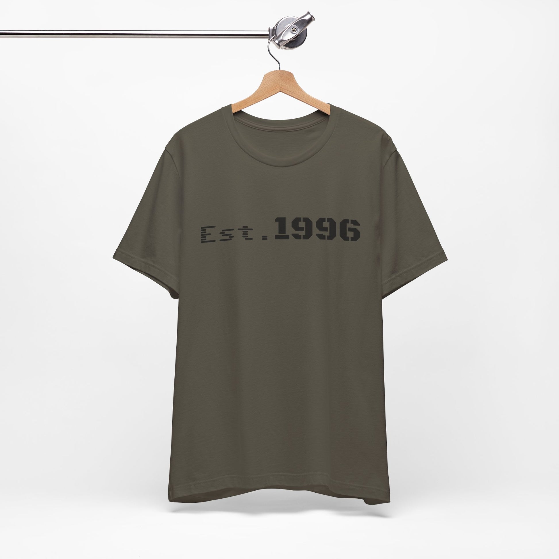 Vintage Est. 1996 T-shirt by Printify featuring a classic design, perfect as a birthday gift for someone born in 1996.