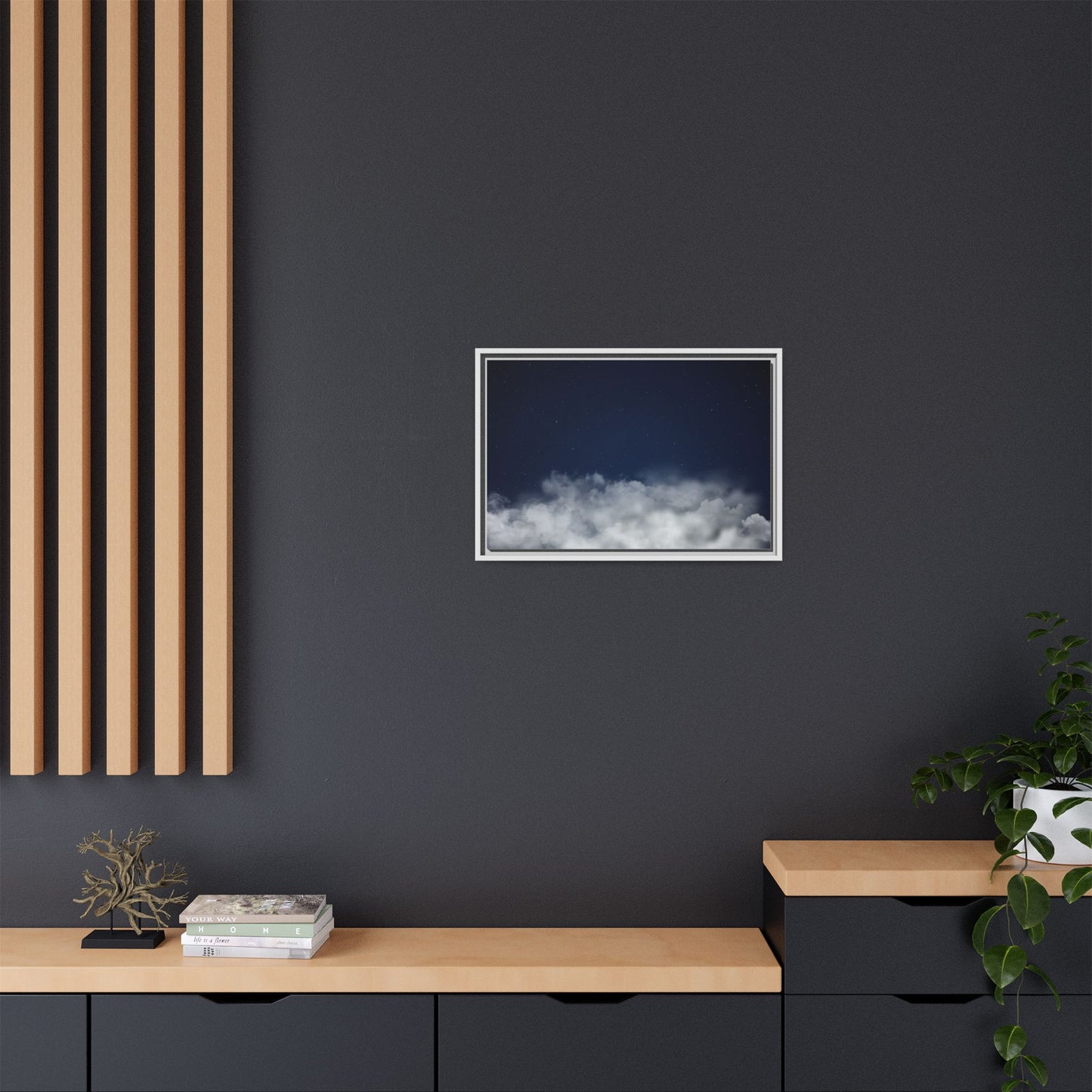 Framed night sky clouds matte canvas wall art featuring starry sky design by Printify, perfect for celestial-themed decor.