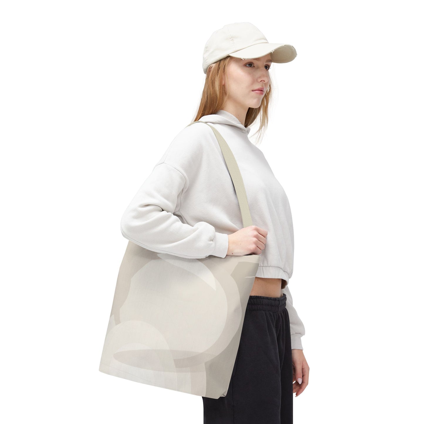 Neutral Abstract Circle Pattern Tote Bag | Minimal Beige AOP Canvas