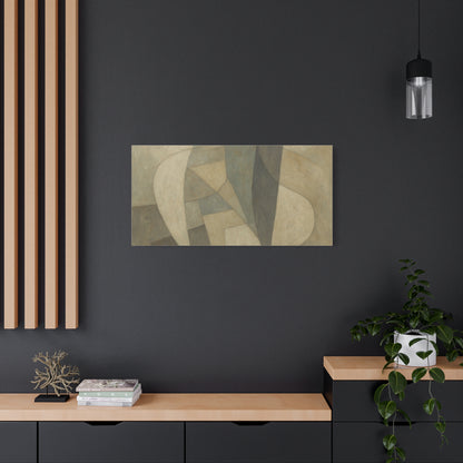 Abstract neutral geometric shapes on matte canvas, modern wall art by Printify featuring minimalist design and neutral tones.
