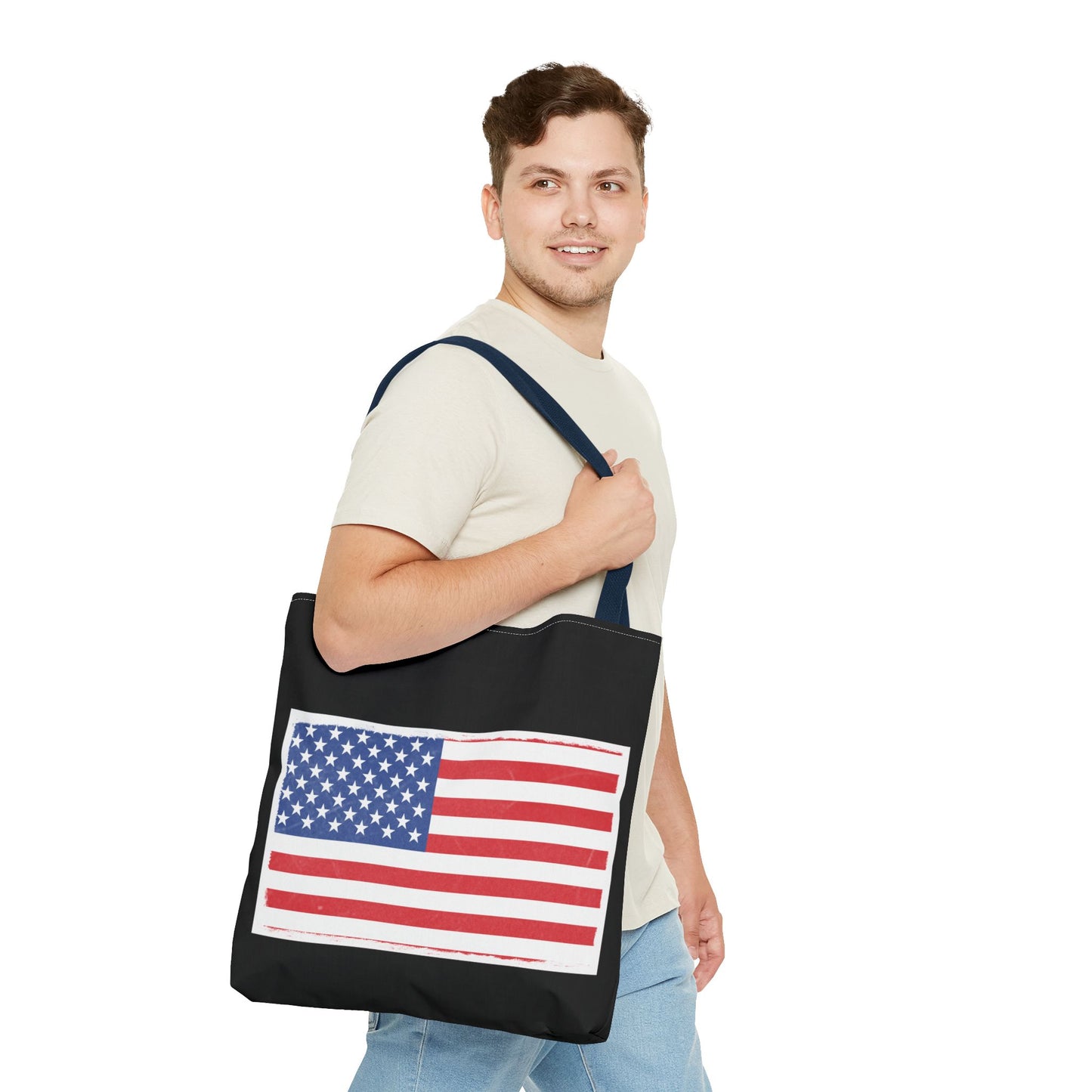 Patriotic Tote Bag, American Flag Carryall, Beach Bag, Reusable Shopping Tote, Independence Day Gift - TRV