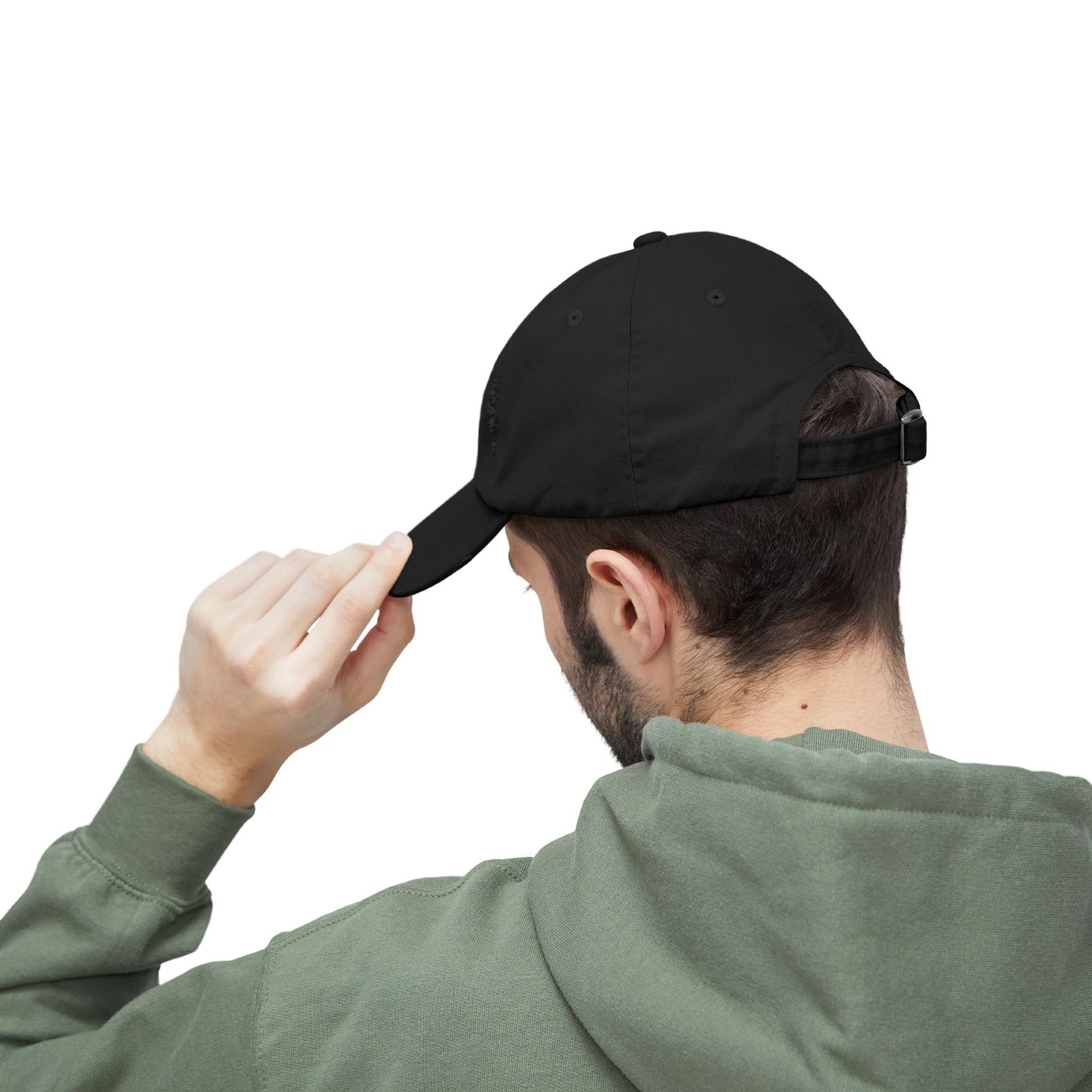 Distressed baseball cap featuring silhouette batter design, casual hat by Printify with a rugged, vintage style.