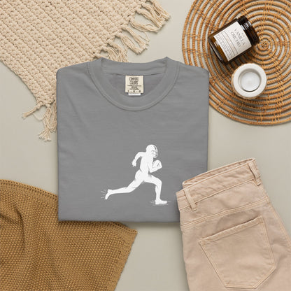 Sporty Unisex Garment-Dyed T-Shirt with Football Player Graphic, Activewear, Casual Wear, Gift for Runners, Fitness Apparel, Everyday Style