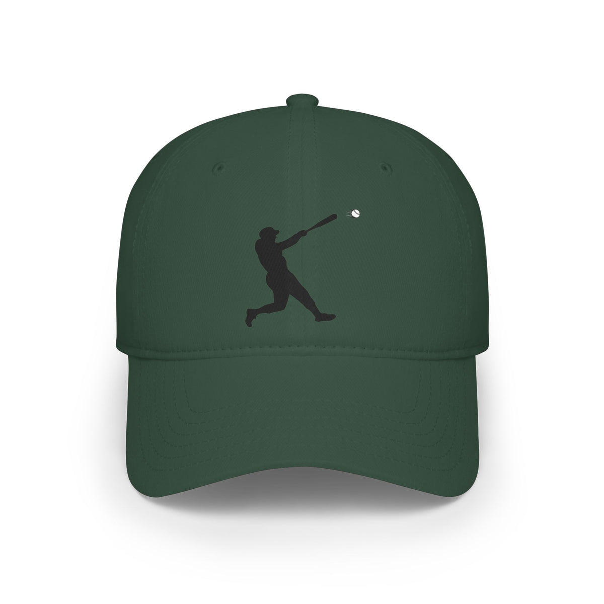 Silhouette Batter baseball cap by Printify, black hat with white batter silhouette design, casual and sporty headwear for men and women.