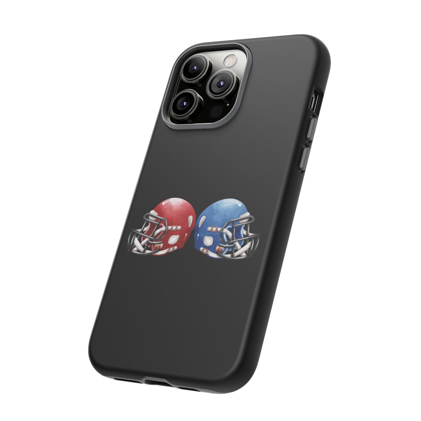 Red and blue football helmet tough phone case for iPhone, protective Printify cover with detailed helmet design.