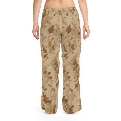 Desert camo women's pajama pants with digital camouflage print, cozy loungewear from Printify, all-over print design.