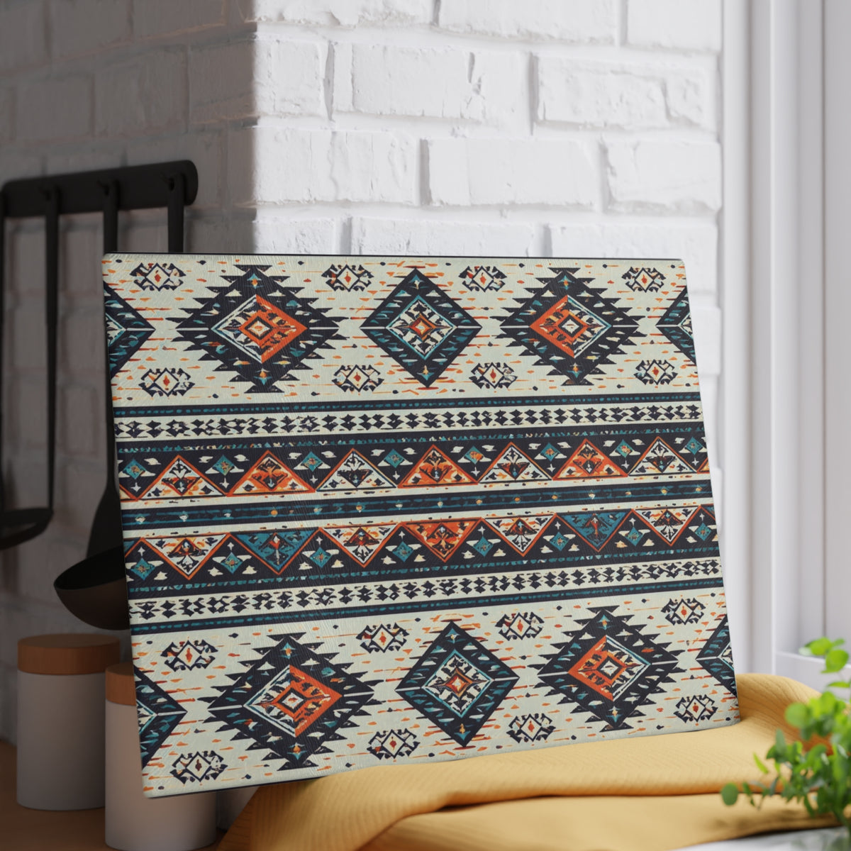 Southwestern Aztec Pattern Glass Cutting Board — Rustic Kitchen Decor