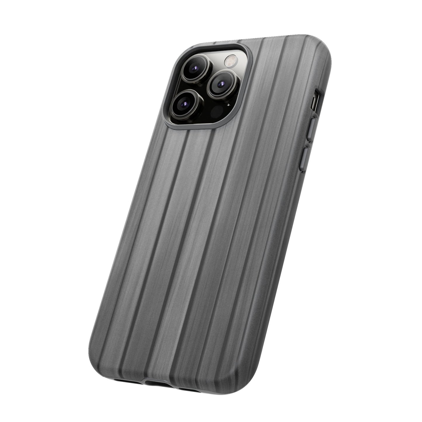 Ribbed metal texture phone case for iPhone, tough protective cover by Printify, showcasing durable design and textured surface.