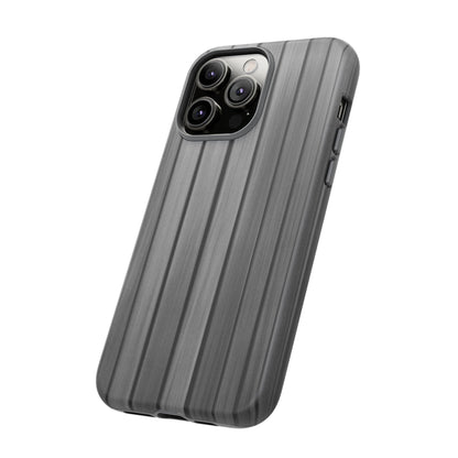 Ribbed metal texture phone case for iPhone, tough protective cover by Printify, showcasing durable design and textured surface.