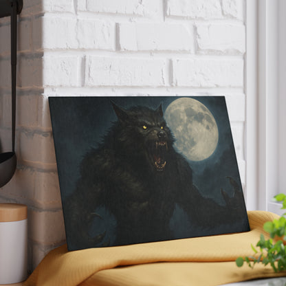 Glass Cutting Board — Howling Werewolf Moon Night Illustration