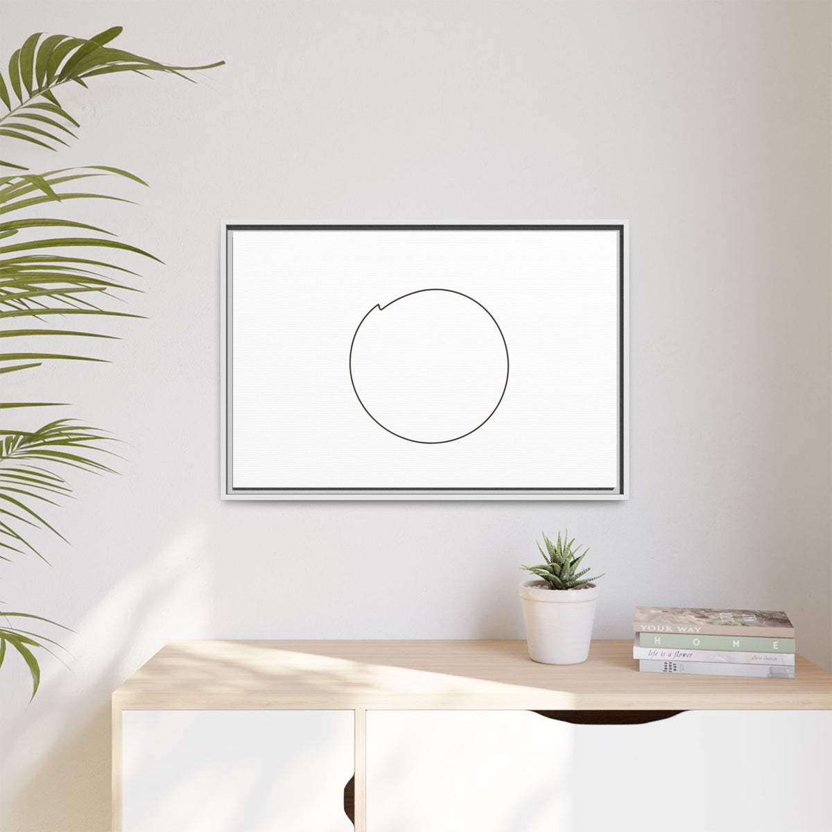 Framed matte canvas wall art featuring a minimal circular line design, by Printify, ideal for modern home decor.