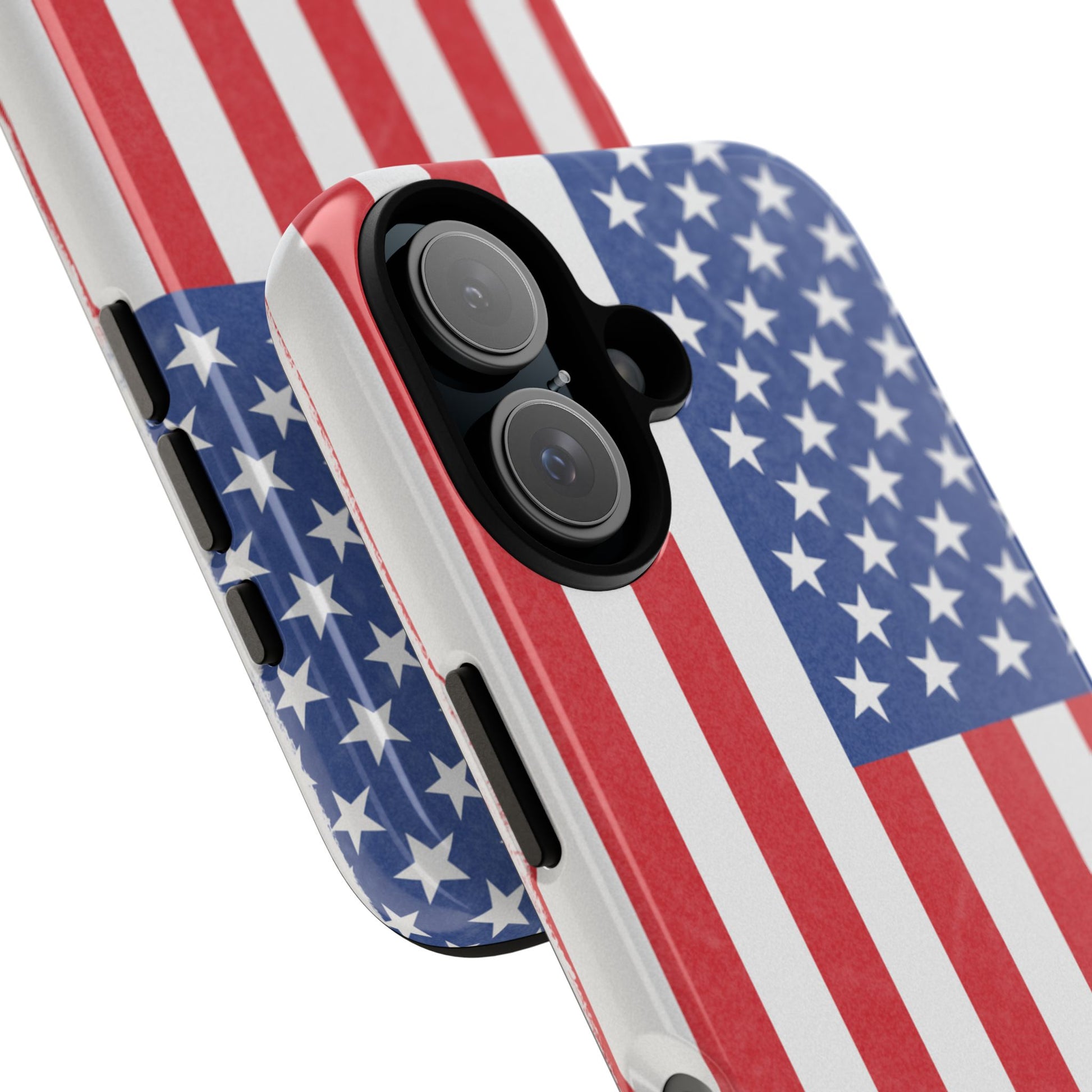 American flag tough phone case for iPhone, durable patriotic cover with bold flag design from Printify.