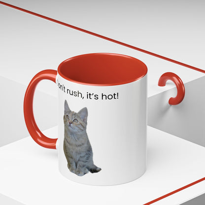 Cat Coffee Mug - "Don't rush, it's hot!" Accent Ceramic Mug (11/15 oz)