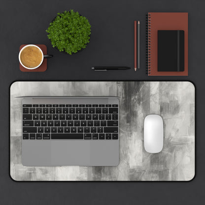 Abstract gray brushstroke desk mat by Printify, neutral modern desk pad with artistic design on smooth surface.