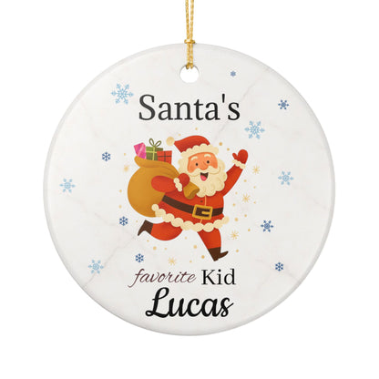 Santa Claus running with sack Ceramic Ornament | Personalized Christmas decoration - TRV