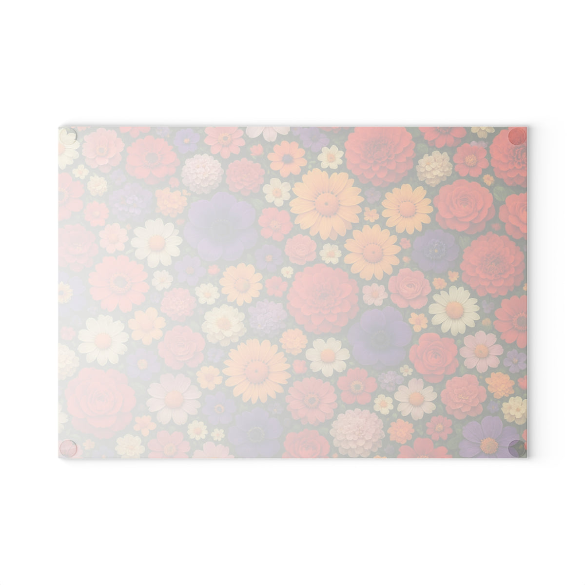 Floral Glass Cutting Board – Colorful Retro Flower Pattern Kitchen Board