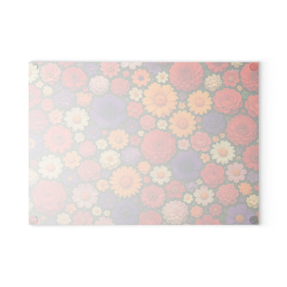 Floral Glass Cutting Board – Colorful Retro Flower Pattern Kitchen Board